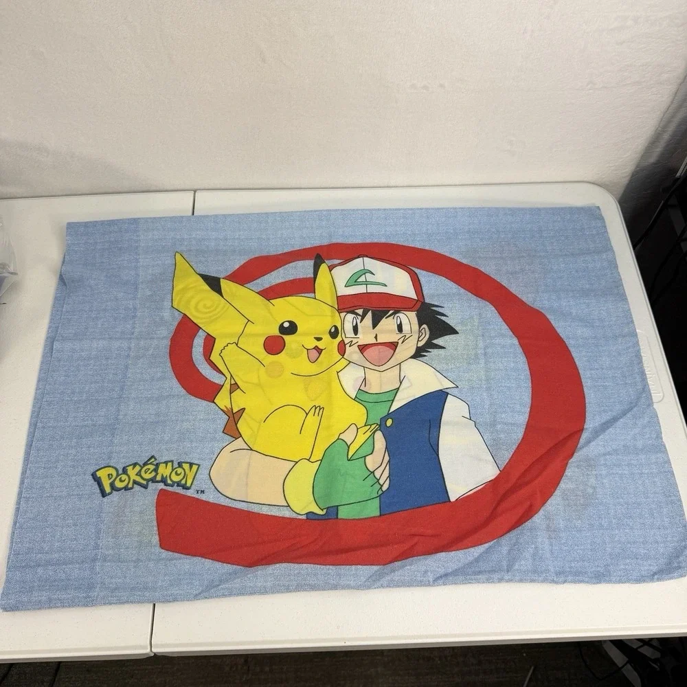 Vtg 90s 1998 Pokemon Ash & Pikachu Double Sided Pillowcase 19x28